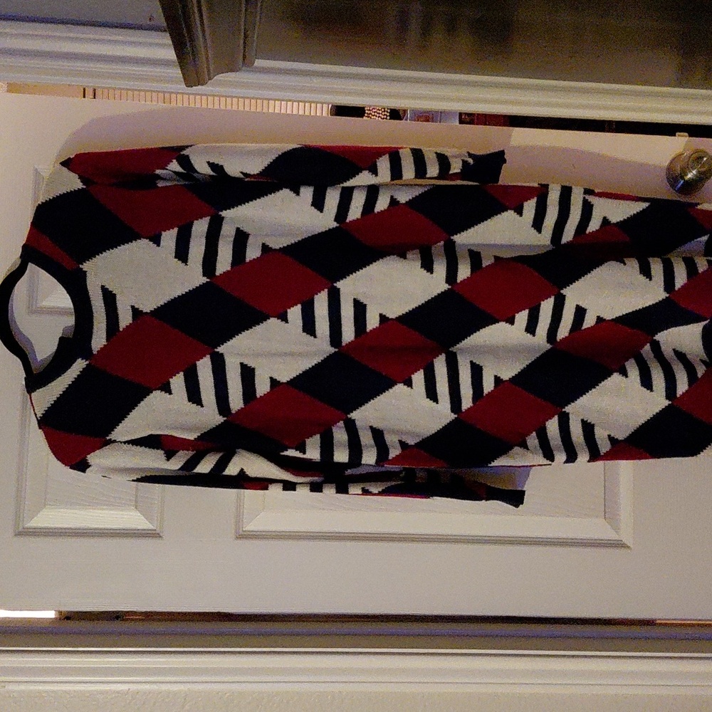 Liz Claiborne Vintage long sleeve sweater dress Navy Blue Burgundy Cream szM $20